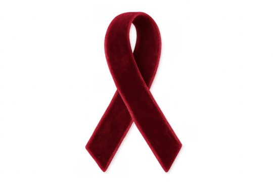 Red velvet awareness ribbon on transparent background