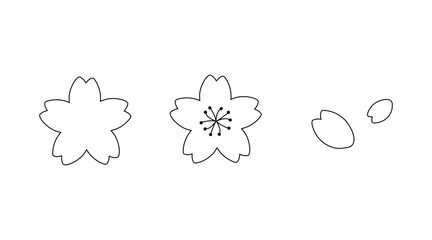 シンプルな桜のモノクロイラスト　サクラ単色　白黒　素材　和風　日本
