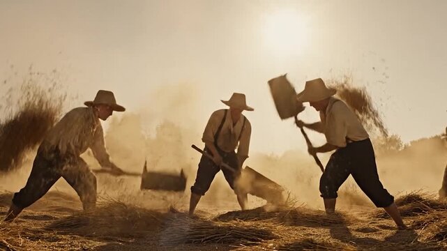 Manual harvest threshing process agriculture tradition labor