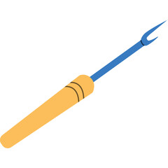 Yellow and blue seam ripper tool isolated on white background for sewing and crafting projects