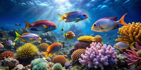 Vibrant Reef Scene A Colorful Underwater World of Tropical Fish and Coral