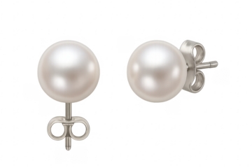 White round pearl stud earrings with silver backing