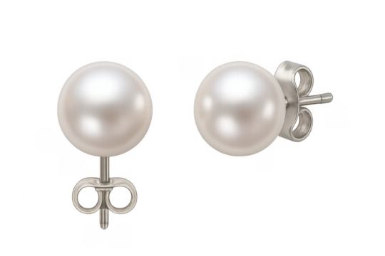 White round pearl stud earrings with silver backing