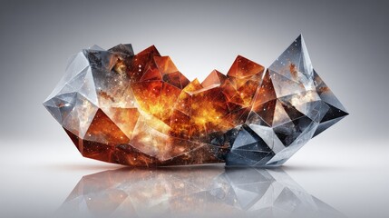 Abstract Geometric Crystal Composition With Fiery Interior