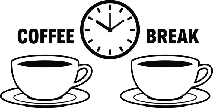 Coffee break time vector illustration with clock and coffee cups - Powered by Adobe