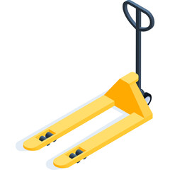 Yellow Manual Pallet Jack With Black Handle And Wheels In Isometric View On Transparent Background For Warehouse Logistics Cargo Transport Industry