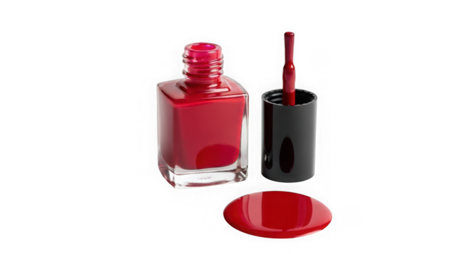 Red nail polish isolated on transparent background, a cosmetic product for nail art