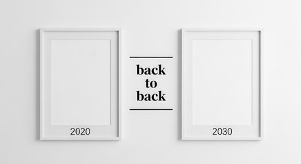 Two white picture frames with the years 2020 and 2030, isolated on white background, symbolizing a decades passage and future aspirations