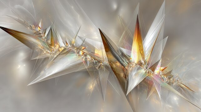 Abstract Fractal Design With Gold And White Shapes