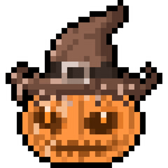 Cartoon Pixel Jack O Lantern Head Icon.