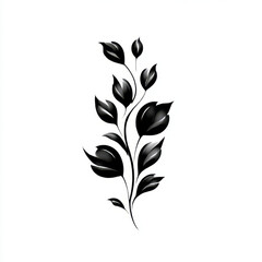  Stylized vertical stem with leaves and buds, elegant black and white illustration, representing nature and growth