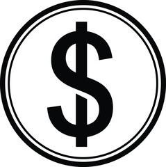Black dollar sign in concentric circles, finance icon, money symbol, banking vector, economic concept, currency illustration, commerce graphic