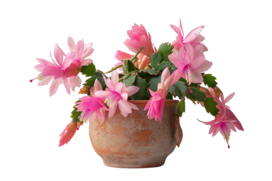 Pink Christmas Cactus in Terracotta Pot isolated on a transparent background 1