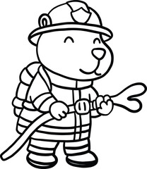 Cute Firefighter Capybara Holding Hose Vector | Cartoon Animal Fireman Illustration