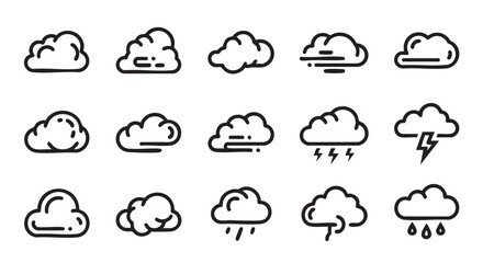Seamless Pattern of Various Cloud Icons in Black and White Style