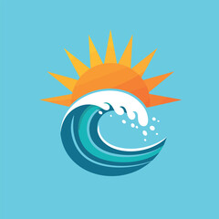Ocean wave and sun illustration for summer vibes.