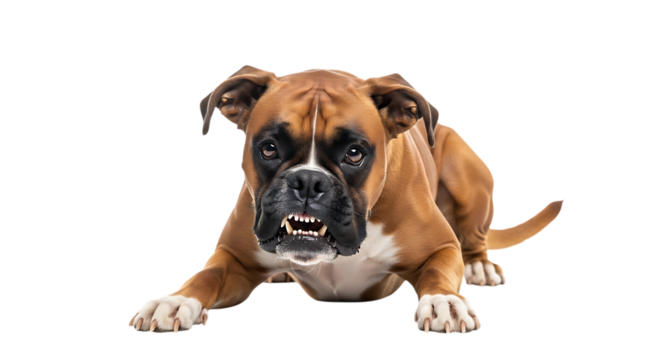 Boxer dog growling isolated on transparent background