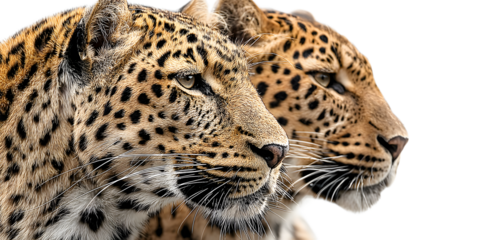 Majestic leopards' intense gaze captures wild beauty and untamed power, perfect for nature documentaries and wildlife campaigns.