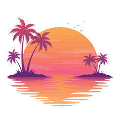 Tropical Sunset with Palm Trees and Ocean Reflection.
