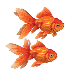 Two Beautiful Orange Goldfish Swimming Together.