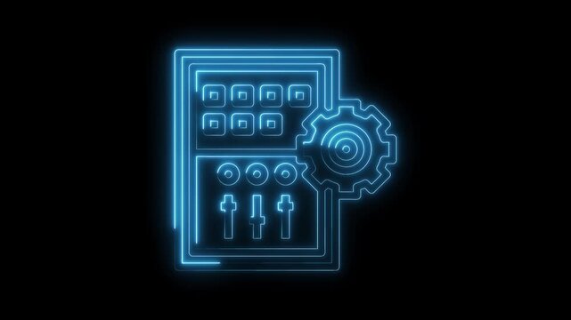 Neon style config file with setting gear on black background animated