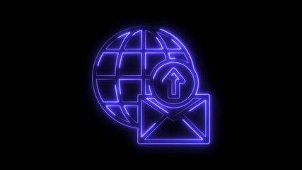 Neon globe icon with upload symbol and envelope for email and internet communication - Powered by Adobe