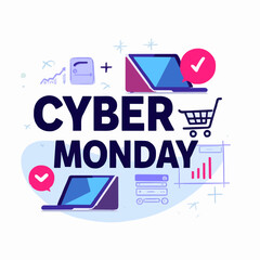 Cyber Monday sale concept illustration featuring laptops