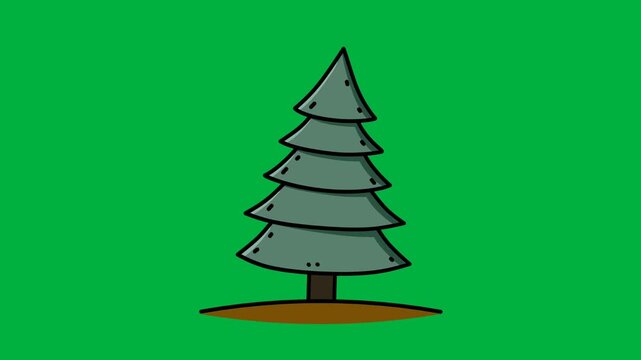 Animation of a fir tree moving in the wind with a green screen background
