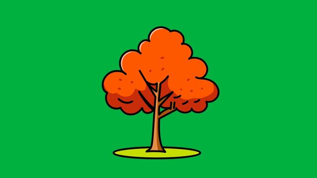 Animation of a red autumn tree moving in the wind with a green screen background