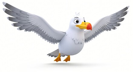 Obraz premium A cute cartoon seagull with outstretched wings and a friendly expression isolated on a white background