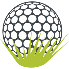 Golf Ball Logo Design with Green Grass Blades on Transparent Background Dynamic Sport Recreation Symbol