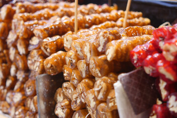 Delicious handmade sweets at a vibrant market