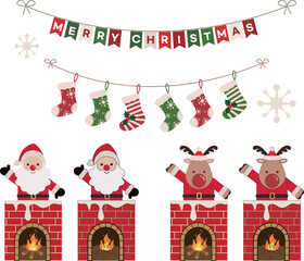 산타와 루돌프, 벽난로와 크리스마스 장식