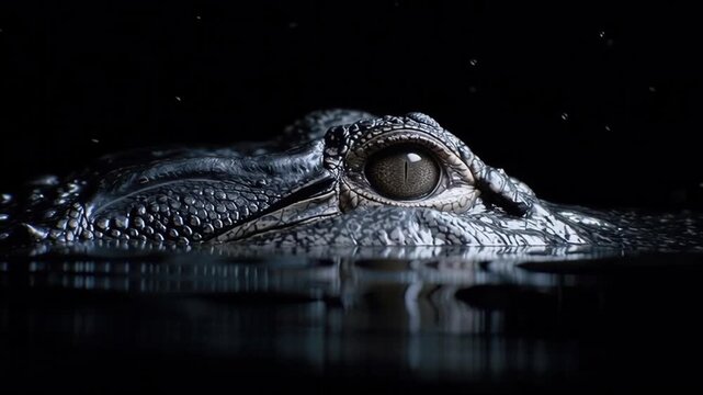Menacing Alligator Eye Emerging from Dark Water