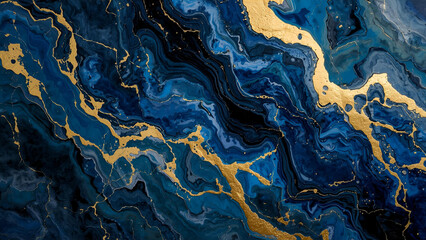 Obraz premium Deep Blue and Gold Marble Texture – Rich Abstract Pattern
