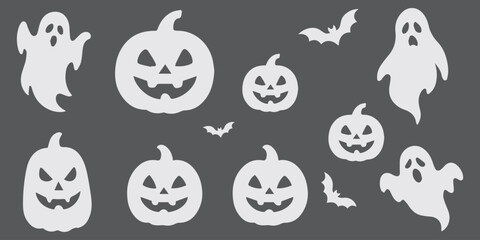 Obraz premium Halloween haunted house silhouette with bats and pumpkins. A big bundle of halloween haunted house silhouette set. vector illustration perfect for halloween project.Collection of halloween bats Eps 10