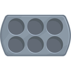 Gray Muffin Tin with Six Circular Molds for Baking Cupcakes or Muffins Isolated on Transparent Background