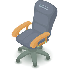 Gray Office Chair with Boss Label and Orange Accents on a Transparent Background Isometric View