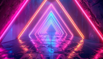 Neon Triangle Tunnel Abstract Background.