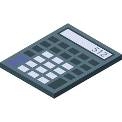 Gray Digital Calculator With Lcd Screen Displaying The Number 512 With Purple Buttons And Transparent Background