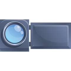 Gray Digital Camera With Blue Lens and Dark Gray Screen Isolated On White Background With Transparent Background