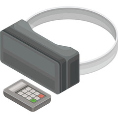 Gray Electronic Animal Tracking Collar Device with Keypad Remote Control Isometric View on Transparent Background