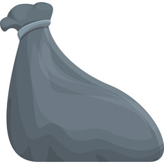 Gray garbage bag tied with a string at the top isolated on a white background with a slight shadow effect