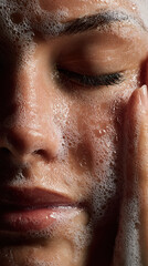 Obraz premium Cleansing Ritual: A close-up shot of a person indulging in a rejuvenating skincare routine, capturing the serene moments of cleansing and self-care.