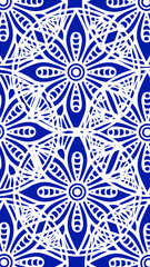 Title Random White Pattern Stamps Abstract Vector Art on a Blue Background