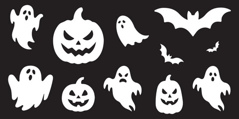 Halloween ghosts set line art silhouette vector illustration. Demon silhouettes set, evil pack of vector silhouette design. set of Halloween icon silhouette vector. Halloween Icon Set  Spooky & Horror