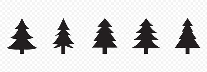 Christmas tree silhouette clipart set. Black Christmas tree drawing clip art collection in white background for x-mas season pine tree flat icon decoration vector illustration.