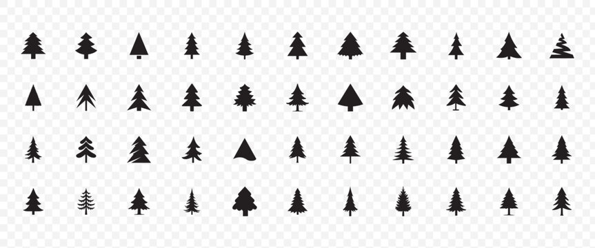 Christmas tree icon. Set of black christmas tree icons on white background. Vector illustration. Holiday icons