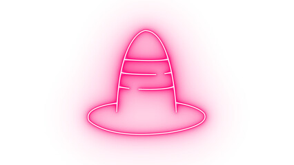 Minimalist white line art icon of a classic fedora hat on a vibrant pink and deep magenta background, isolated on transparent background