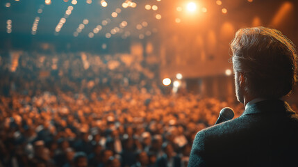 Seminar with CEO delivering keynote speech to large engaged professional audience